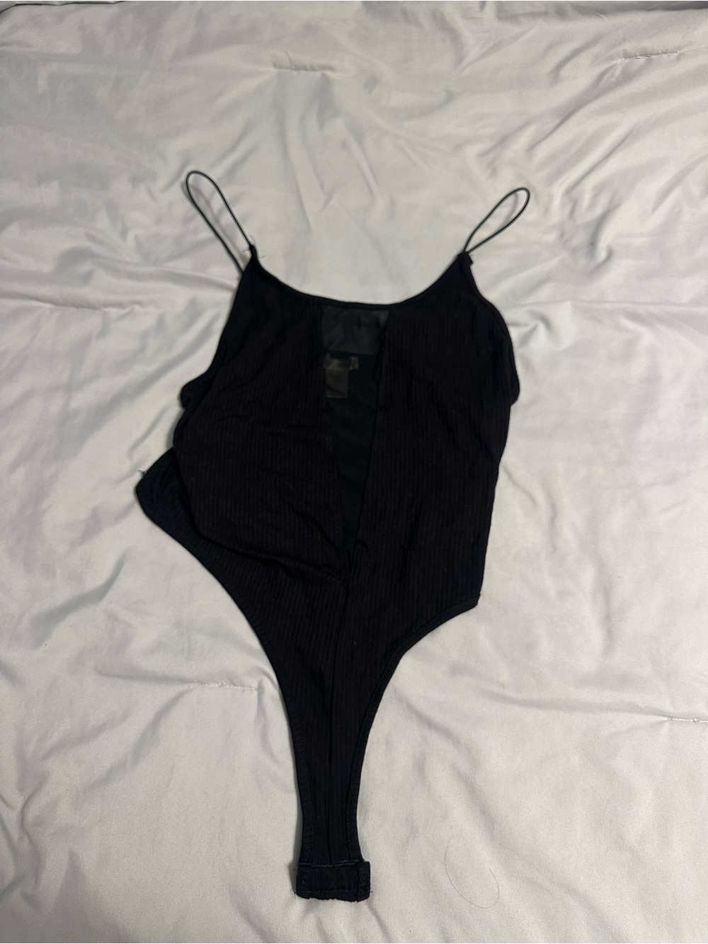 Bozzolo Black Ribbed Spaghetti-Strap Bodysuit